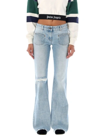Palm Angels Distressed Flared Jeans In Denim