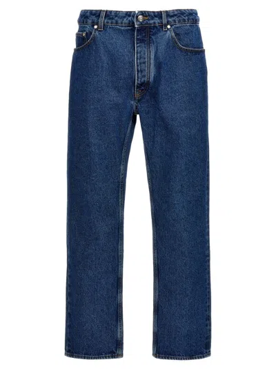 Palm Angels Straight Monogram Jeans In Blue