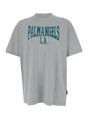 PALM ANGELS GREY CREWNECK T-SHIRT WITH COLLEGE STYLE LOGO ON THE FRONT IN COTTON MAN