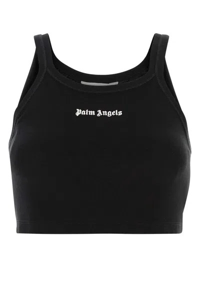 Palm Angels Logo-embroidered Cotton Piquet Tank Top In Black