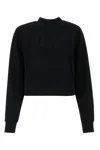 Palm Angels Cropped Cotton Sweatshirt With Ribbed Crew-neck In Blackblack