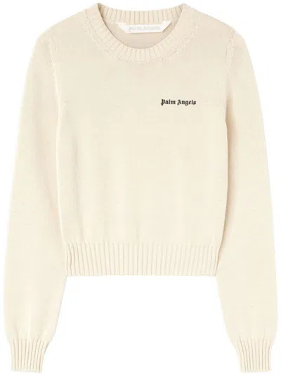 Palm Angels Logo-embroidered Cotton Jumper In Beige