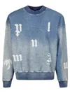 Palm Angels Logo Printed Crewneck Sweatshirt In Light Blue