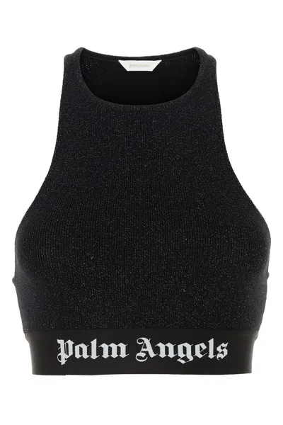 PALM ANGELS CROP-TOP IN MISTO VISCOSA NERA DONNA