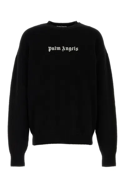 PALM ANGELS MAGLIONE IN MISTO LANA STRETCH NERA UOMO