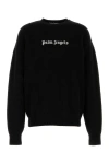 Palm Angels Black Cotton Crew Neck Sweatshirt With White Logo In Black