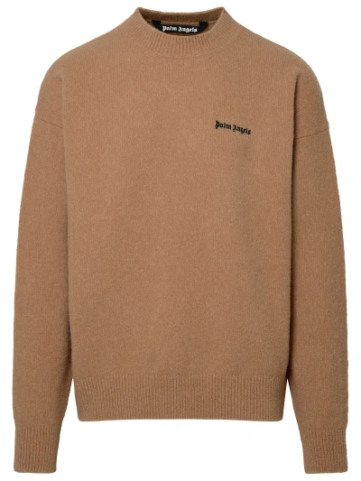 Palm Angels Man Camel Cashmere Blend Sweater In Brown