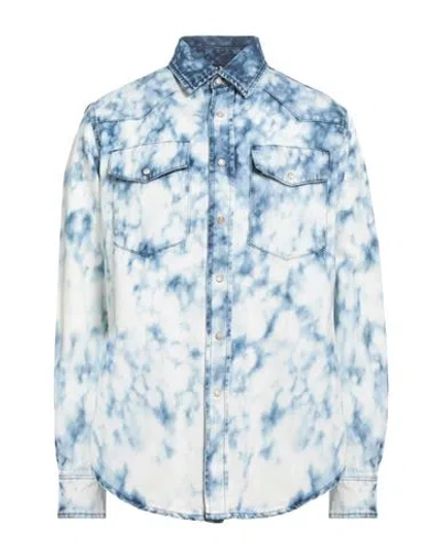 Palm Angels Man Denim Shirt Blue Size L Cotton, Linen, Leather