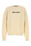 Palm Angels Logo Crew-neck Sweater With Ribbed Knit In White