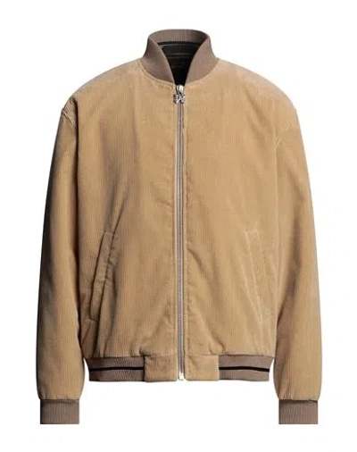 Palm Angels Man Jacket Camel Size L Cotton, Cupro, Elastane, Polyamide In Beige