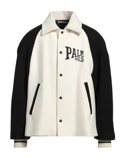 Palm Angels Man Jacket Off White Size 42 Virgin Wool In Butter Black