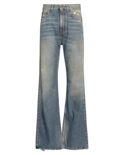 Palm Angels Man Jeans Blue Size 32 Cotton, Leather