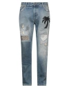 Palm Angels Man Jeans Blue Size 32 Cotton, Soft Leather, Polyester In Blue