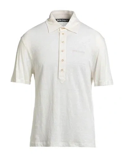 Palm Angels Man Polo Shirt Cream Size L Linen In Neutral