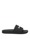 Palm Angels Essential Logo Black White Polyurethane Pool Sliders In Black
