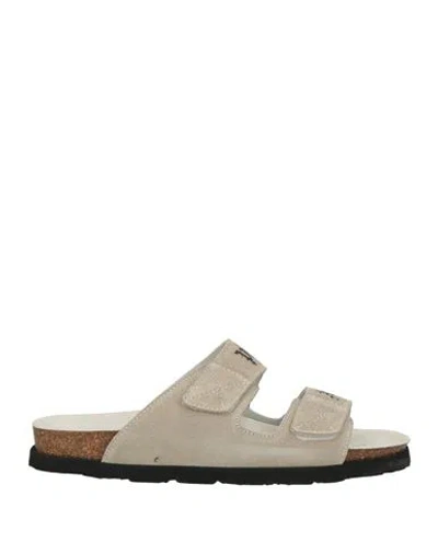Palm Angels Man Sandals Light Grey Size 7 Leather In Gray