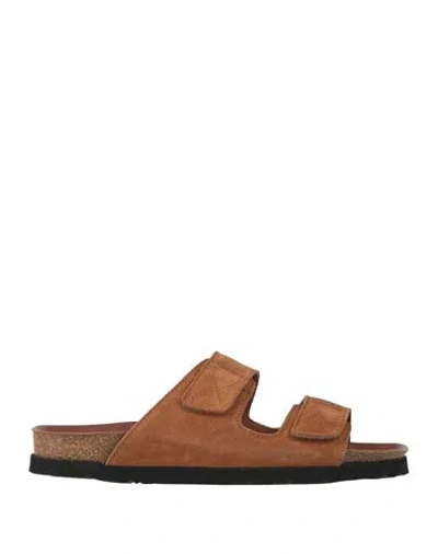 Palm Angels Man Sandals Tan Size 9 Leather In Brown