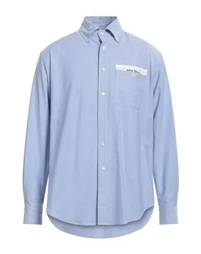 Palm Angels Man Shirt Azure Size 40 Cotton, Polyester In Blue