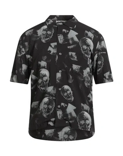 Palm Angels Man Shirt Black Size 36 Viscose In Blue