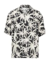 Palm Angels Black And White Short Sleeve Shirt With All-over Palm Print In Viscose In Black