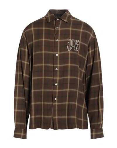 Palm Angels Man Shirt Brown Size 42 Rayon, Polyester