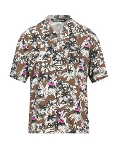 Palm Angels Man Shirt Brown Size 44 Viscose, Polyester