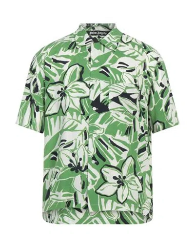Palm Angels Man Shirt Green Size 40 Viscose, Polyester