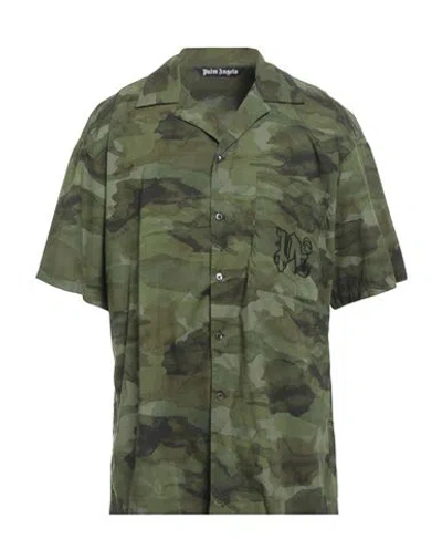 Palm Angels Man Shirt Military Green Size 40 Cotton