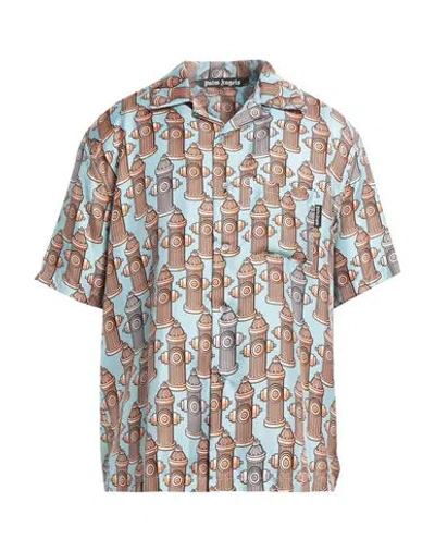 Palm Angels Man Shirt Sky Blue Size 38 Silk, Polyester