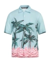 Palm Angels Palms Row Short Sleeve Button-up Bowling Shirt In Blue