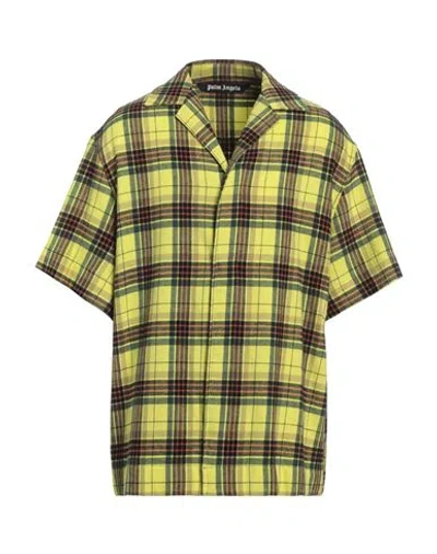 Palm Angels Man Shirt Yellow Size 40 Cotton, Polyester