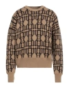 Palm Angels Embroidered Allover Monogram Jacquard Sweater In Beige