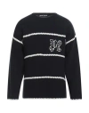 Palm Angels Navy And White Knit Sweater With Paint Monogram Stripes In Blue