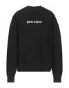 Palm Angels Black Cotton Crew Neck Sweatshirt With White Logo In Black