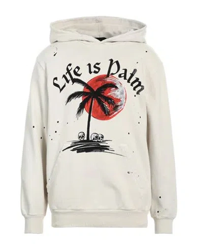 Palm Angels Man Sweatshirt Cream Size Xl Cotton In White
