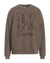 Palm Angels Organic Cotton Sweatshirt With Embroidered Monogram In Green