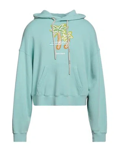 Palm Angels Man Sweatshirt Turquoise Size Xs Cotton, Elastane In Blue