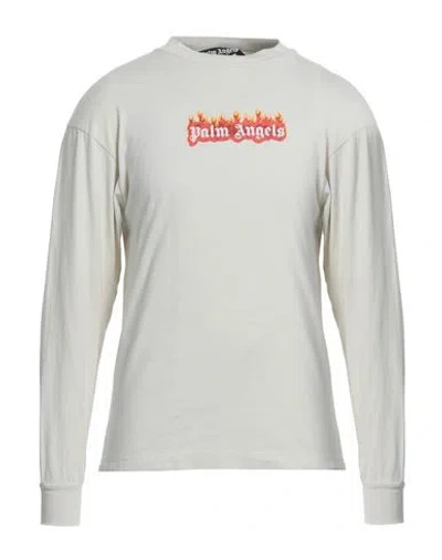 Palm Angels Man T-shirt Beige Size M Cotton In White