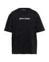 Palm Angels Blue Cotton T-shirt With Palm Print And Logo In Black