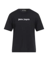Palm Angels Blue Cotton T-shirt With Palm Print And Logo In Black