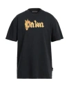 Palm Angels Burning Palm Black Cotton Oversize T-shirt In Grey