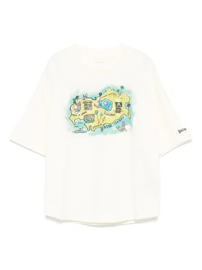 Palm Angels Kids' Map-print T-shirt In Yellow