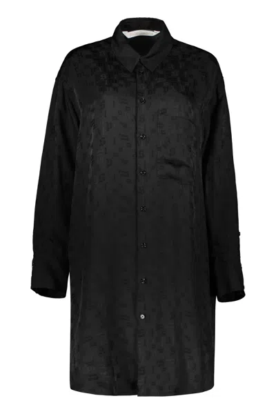 Palm Angels Maxi Shirt-dress With Logo In Black