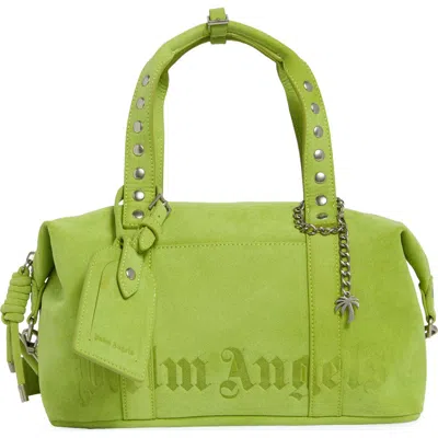 Palm Angels Medium Boston Leather Satchel In Lime