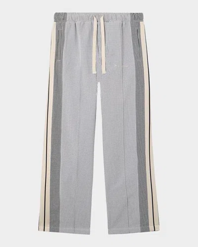 Palm Angels Men & Apos;s Classic Logo Gingham Seersucker Track Pants In Gray
