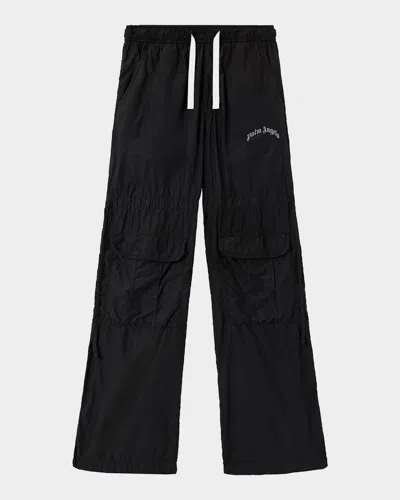 Palm Angels Men & Apos;s Curved Logo Drawstring Cargo Pants In Black