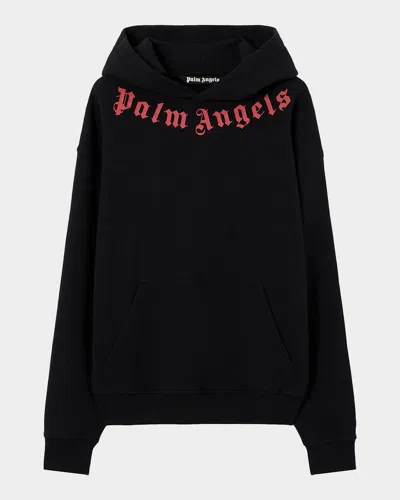Palm Angels Men's Logo Neck Cotton Hoodie In Black
