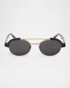 Palm Angels Men's Artesia Acetate And Metal Oval Sunglasses In 11007black Gold Dark Grey