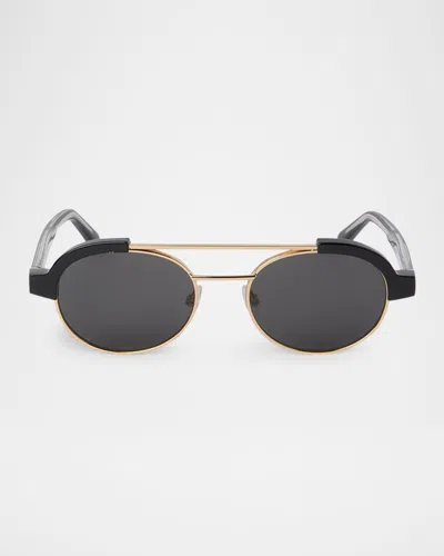 Palm Angels Men's Artesia Acetate And Metal Oval Sunglasses In 11007black Gold Dark Grey