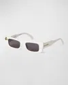 Palm Angels Men's Arvin Acetate Rectangle Sunglasses In 0107 White Dark Grey
